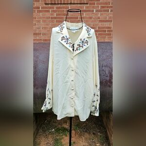 Vintage Diane Von Furstenberg 100% Silk Embroidery Secretary Blouse